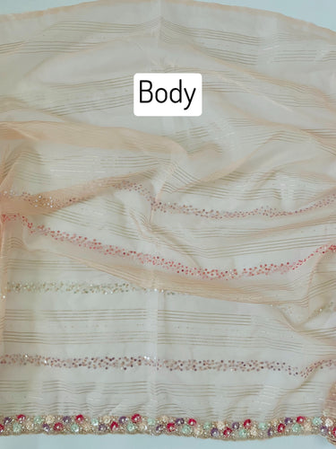 Handmade Premium Organza Saree | Light Pink with Peach Undertone | Hand Embroidery | Ships from California